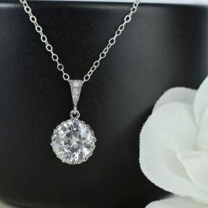 bridal cz drop necklace round sterling chain pendant silver